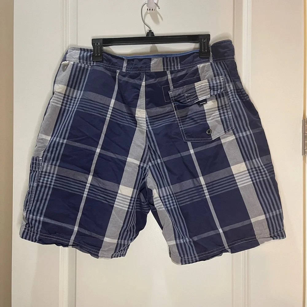 J. Crew Blue and White Board Shorts with Plaid Design Size 36